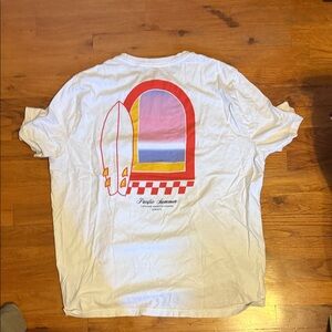 Old Navy White Tee with Red, Pink, Blue, Yellow Surf Graphic